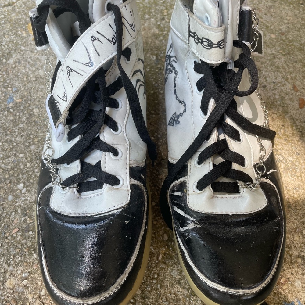 Hand painted Black and White High-Top Sneakers